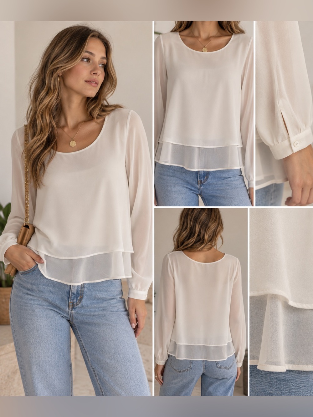 Zara Asymmetrical White Layered Blouse